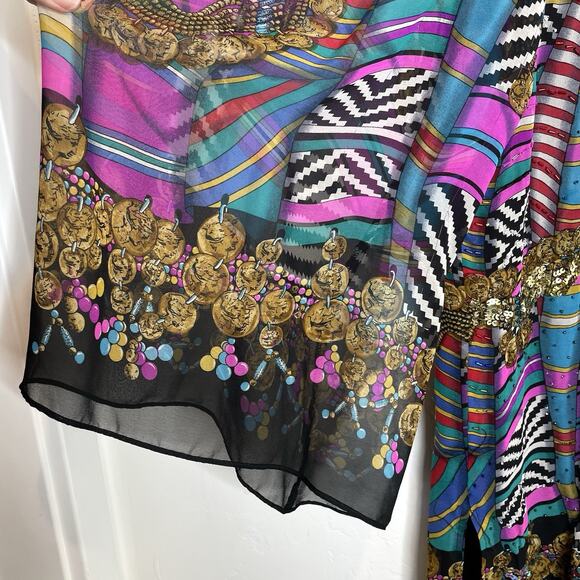 Diane Freis Silk Tunic Top Womens Large Sequin Coins Button Up Multicolor - Picture 4 of 5